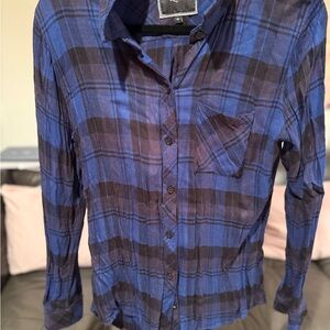 Rails Blue and Black Plaid Button-Up Shirt